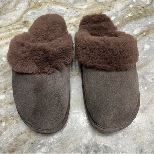 Women’s Brown Suede Leather sheepskin lining slippers Large
